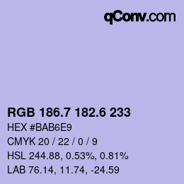 カラーコード: RGB 186.7 182.6 233 | qconv.com