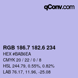 カラーコード: RGB 186.7 182.6 234 | qconv.com