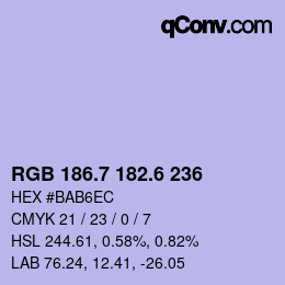 カラーコード: RGB 186.7 182.6 236 | qconv.com
