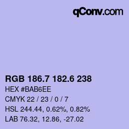 カラーコード: RGB 186.7 182.6 238 | qconv.com