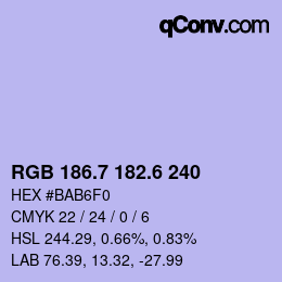 カラーコード: RGB 186.7 182.6 240 | qconv.com