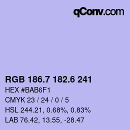 カラーコード: RGB 186.7 182.6 241 | qconv.com