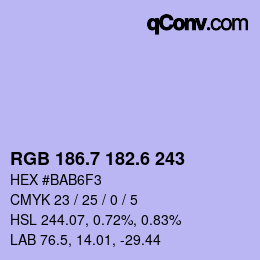 カラーコード: RGB 186.7 182.6 243 | qconv.com