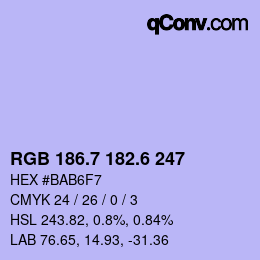 カラーコード: RGB 186.7 182.6 247 | qconv.com