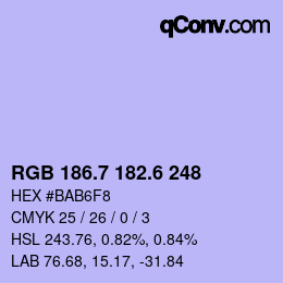 カラーコード: RGB 186.7 182.6 248 | qconv.com