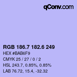 カラーコード: RGB 186.7 182.6 249 | qconv.com