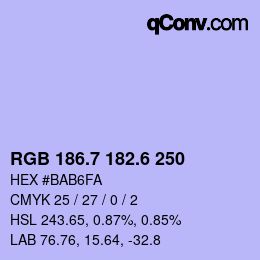 カラーコード: RGB 186.7 182.6 250 | qconv.com