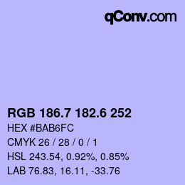 カラーコード: RGB 186.7 182.6 252 | qconv.com