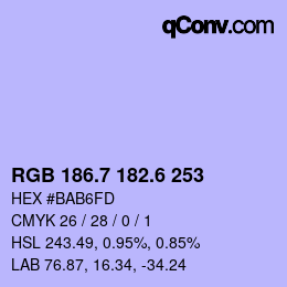 カラーコード: RGB 186.7 182.6 253 | qconv.com