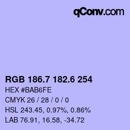カラーコード: RGB 186.7 182.6 254 | qconv.com