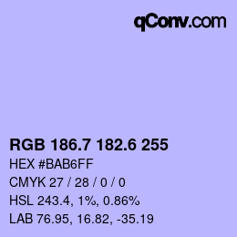 カラーコード: RGB 186.7 182.6 255 | qconv.com