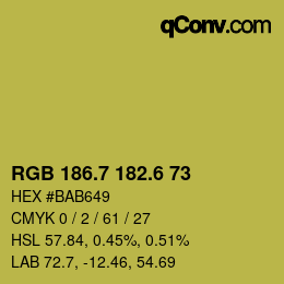 カラーコード: RGB 186.7 182.6 73 | qconv.com