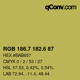 カラーコード: RGB 186.7 182.6 87 | qconv.com