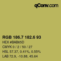 カラーコード: RGB 186.7 182.6 93 | qconv.com