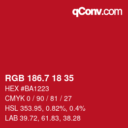 カラーコード: RGB 186.7 18 35 | qconv.com