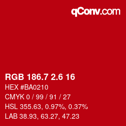 カラーコード: RGB 186.7 2.6 16 | qconv.com