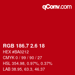 カラーコード: RGB 186.7 2.6 18 | qconv.com