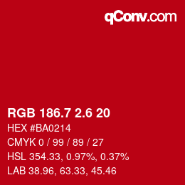 カラーコード: RGB 186.7 2.6 20 | qconv.com
