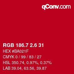 カラーコード: RGB 186.7 2.6 31 | qconv.com