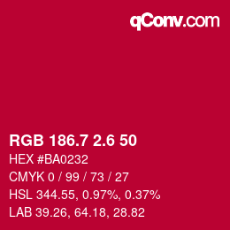 カラーコード: RGB 186.7 2.6 50 | qconv.com
