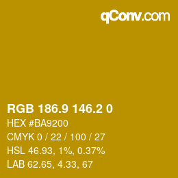 カラーコード: RGB 186.9 146.2 0 | qconv.com