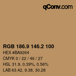 Color code: RGB 186.9 146.2 100 | qconv.com