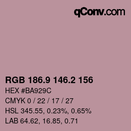 カラーコード: RGB 186.9 146.2 156 | qconv.com