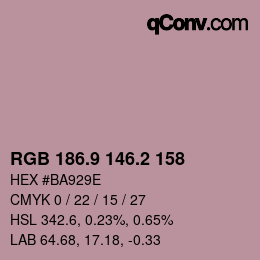 カラーコード: RGB 186.9 146.2 158 | qconv.com