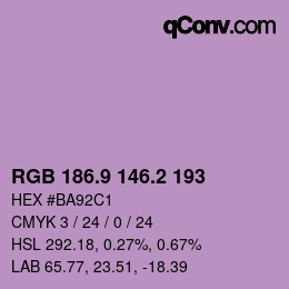 Color code: RGB 186.9 146.2 193 | qconv.com