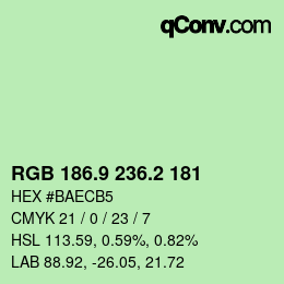カラーコード: RGB 186.9 236.2 181 | qconv.com