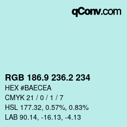 Color code: RGB 186.9 236.2 234 | qconv.com