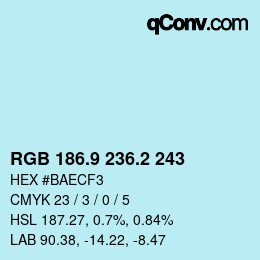 Color code: RGB 186.9 236.2 243 | qconv.com