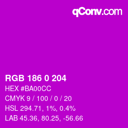 Color code: RGB 186 0 204 | qconv.com