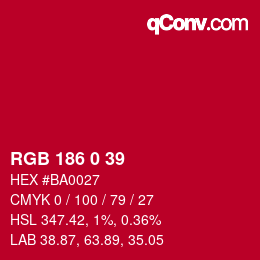 颜色代码: RGB 186 0 39 | qconv.com
