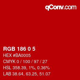 Color code: RGB 186 0 5 | qconv.com