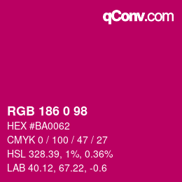 颜色代码: RGB 186 0 98 | qconv.com