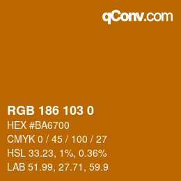 カラーコード: RGB 186 103 0 | qconv.com