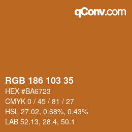 Color code: RGB 186 103 35 | qconv.com