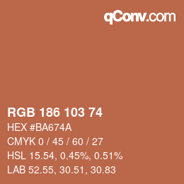 Color code: RGB 186 103 74 | qconv.com