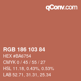 Color code: RGB 186 103 84 | qconv.com