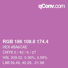 カラーコード: RGB 186 108.8 174.4 | qconv.com