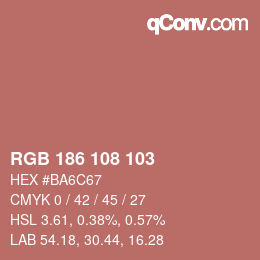 Color code: RGB 186 108 103 | qconv.com