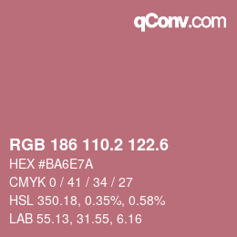 カラーコード: RGB 186 110.2 122.6 | qconv.com