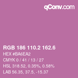 カラーコード: RGB 186 110.2 162.6 | qconv.com