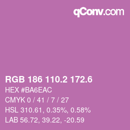 カラーコード: RGB 186 110.2 172.6 | qconv.com
