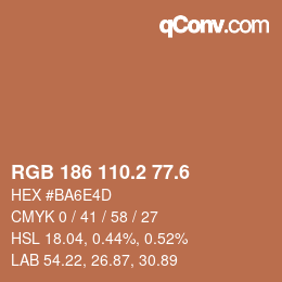 カラーコード: RGB 186 110.2 77.6 | qconv.com