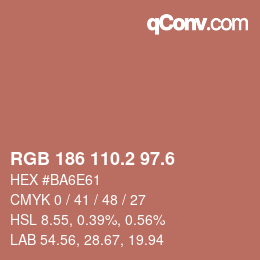 カラーコード: RGB 186 110.2 97.6 | qconv.com
