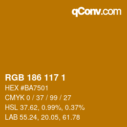 Color code: RGB 186 117 1 | qconv.com
