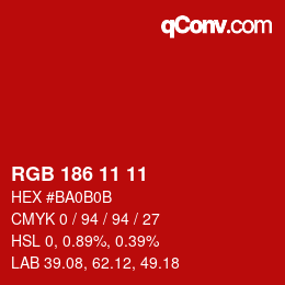 カラーコード: RGB 186 11 11 | qconv.com