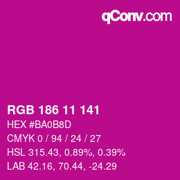 Color code: RGB 186 11 141 | qconv.com